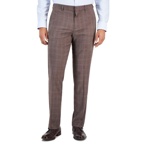 Perry Ellis Portfolio Men's Slim-Fit Solid Stretch Pants, Brown, 36x32 - Picture 1 of 2